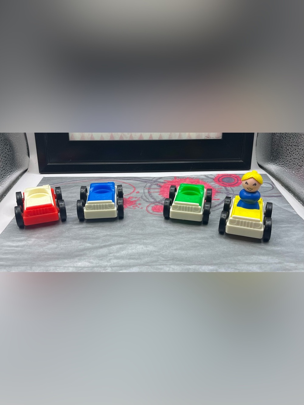 Vintage Fisher Price Little People Parking Garage Cars & Lady Figure GUC